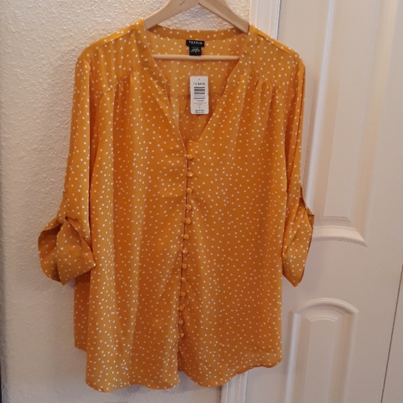 NEW Torrid Yellow / White Polka Dot 3/4 Top - Picture 1 of 8